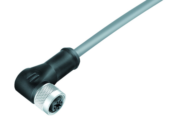 Binder 77-3534-0000-20704-0500 M12-A Female angled connector, Contacts: 4, shielded, moulded on the cable, IP67, UL, PVC, grey, 4 x 0.34 mm², 5 m | American Cable Assemblies