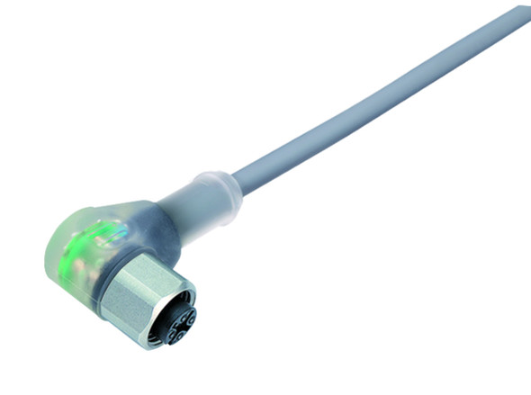 Binder 77-3834-0000-20004-0500 M12-A Female angled connector, Contacts: 4, unshielded, moulded on the cable, IP69K, UL, PVC, grey, 4 x 0.34 mm², stainless steel, 5 m | American Cable Assemblies