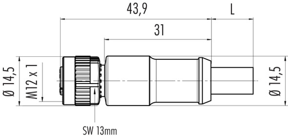 Binder 77-2530-0000-50705-1000 M12-A Female cable connector, Contacts: 5, shielded, moulded on the cable, IP67, UL, CAN-Bus, PUR, violet, 1 x 2 x AWG 22 + 1 x 2 x AWG 24, 10 m