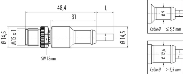 Binder 77-3429-0000-20708-0500 M12-A Male cable connector, Contacts: 8, unshielded, moulded on the cable, IP68, UL, PVC, grey, 8 x 0.25 mm², 5 m