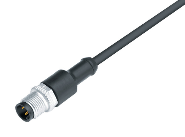 Binder 77-3429-0000-50003-0500 M12-A Male cable connector, Contacts: 3, unshielded, moulded on the cable, IP69K, UL, PUR, black, 3 x 0.34 mm², 5 m | American Cable Assemblies