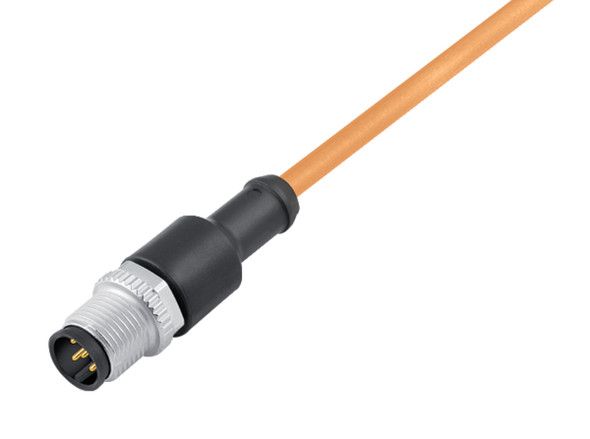 Binder 77-3429-0000-80004-0500 M12-A Male cable connector, Contacts: 4, unshielded, moulded on the cable, IP68, UL, PUR, orange, 4 x 0.34 mm², for welding applications, 5 m | American Cable Assemblies