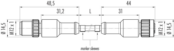 Binder 77-3420-3419-50004-0100 M12-A Connecting cable male cable connector - female cable connector, Contacts: 4, unshielded, moulded on the cable, IP68, UL, PUR, black, 4 x 0.34 mm², 1 m