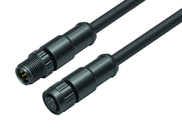 Binder 77-3420-3419-50708-0100 M12-A Connecting cable male cable connector - female cable connector, Contacts: 8, unshielded, moulded on the cable, IP68, UL, PUR, black, 8 x 0.25 mm², 1 m | American Cable Assemblies