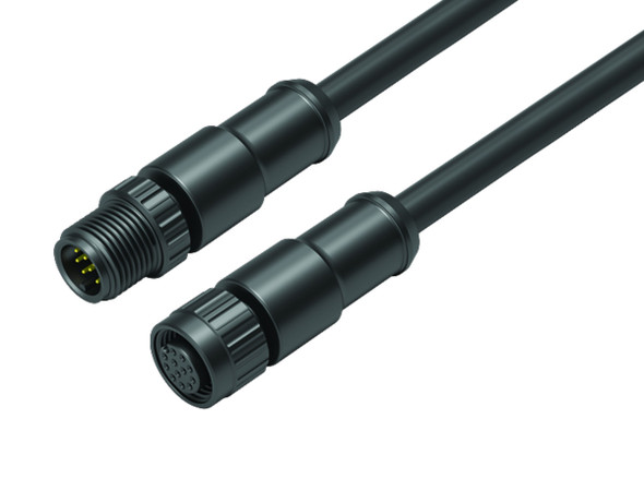 Binder 77-3420-3419-50712-0100 M12-A Connecting cable male cable connector - female cable connector, Contacts: 12, unshielded, moulded on the cable, IP68, UL, PUR, black, 12 x 0.25 mm², 1 m | American Cable Assemblies