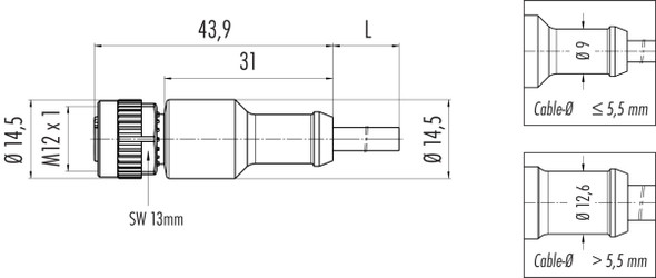 Binder 77-3430-0000-50608-0200 M12-A Female cable connector, Contacts: 8, shielded, moulded on the cable, IP67, UL, PUR, black, 7 x 0.25 mm², 2 m