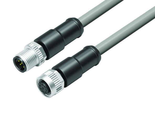 Binder 77-3430-3429-20708-0030 M12-A Connecting cable male cable connector - female cable connector, Contacts: 8, unshielded, moulded on the cable, IP68, UL, PVC, grey, 8 x 0.25 mm², 0.3 m | American Cable Assemblies