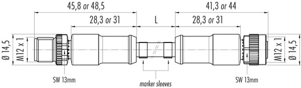 Binder 77-3430-3429-20708-0030 M12-A Connecting cable male cable connector - female cable connector, Contacts: 8, unshielded, moulded on the cable, IP68, UL, PVC, grey, 8 x 0.25 mm², 0.3 m