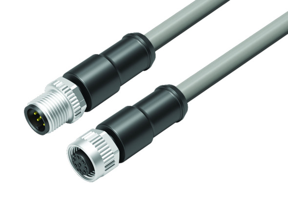 Binder 77-3430-3429-20708-0100 M12-A Connecting cable male cable connector - female cable connector, Contacts: 8, unshielded, moulded on the cable, IP68, UL, PVC, grey, 8 x 0.25 mm², 1 m | American Cable Assemblies