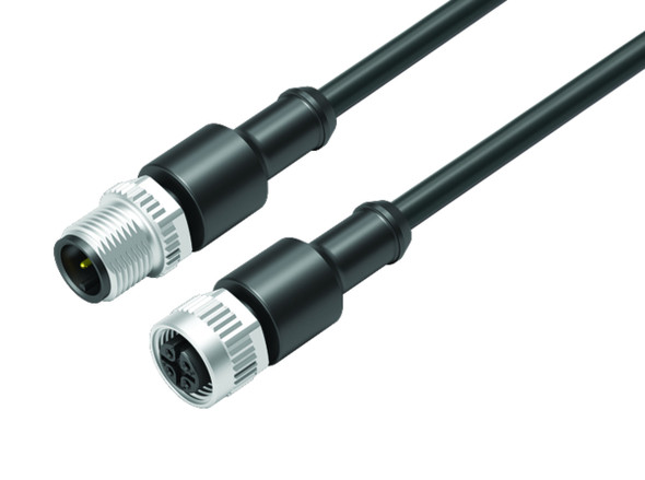 Binder 77-3430-3429-30003-0200 M12-A Connecting cable male cable connector - female cable connector, Contacts: 3, unshielded, moulded on the cable, IP68, UL, TPE, black, 3 x AWG 22, 2 m | American Cable Assemblies