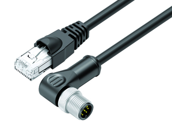 Binder 77-9753-3527-64708-1000 M12-A Connecting cable male angled connector - RJ45 connector, Contacts: 8, shielded, moulded on the cable, IP67, Ethernet CAT5e, TPE, black, 4 x 2 x AWG 24, 10 m | American Cable Assemblies