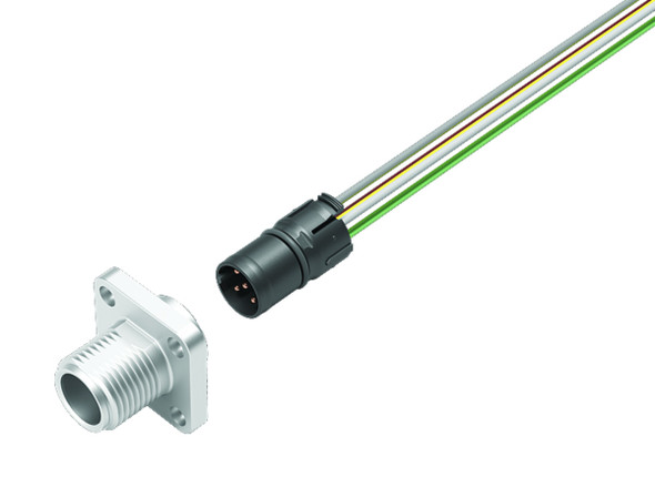 Binder 99-3483-100-08 M12-A Square male panel mount connector, Contacts: 8, unshielded, single wires, IP69k, IP68, IP67, UL, Square housing 20 mm, positionable, lockable 45° | American Cable Assemblies