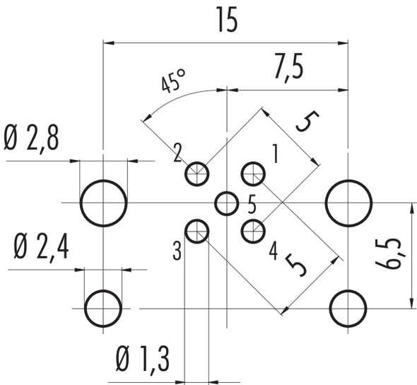 Binder 99-3441-200-05 M12-A Male panel mount connector, Contacts: 5, unshielded, THR, IP68, UL, for PCB assembly