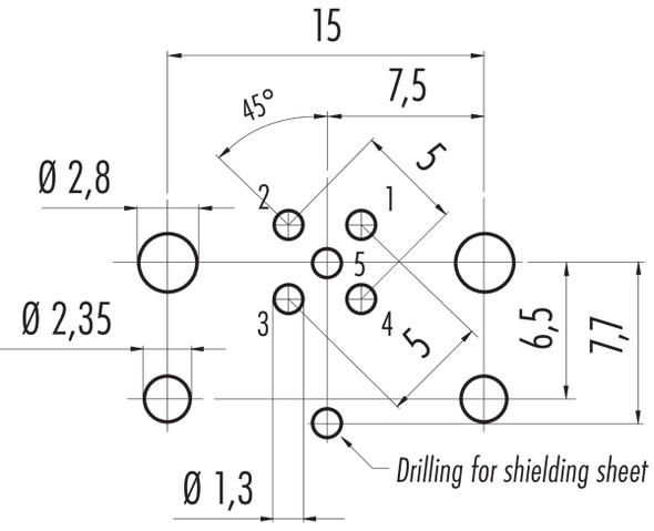 Binder 99-3441-458-05 M12-A Male panel mount connector, Contacts: 5, shieldable, THR, IP68, UL, for PCB assembly