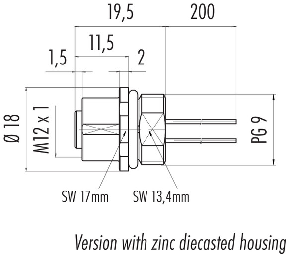 Binder 76-0132-0011-00004-0200 M12-A Female panel mount connector, Contacts: 4, unshielded, single wires, IP68, UL, PG 9