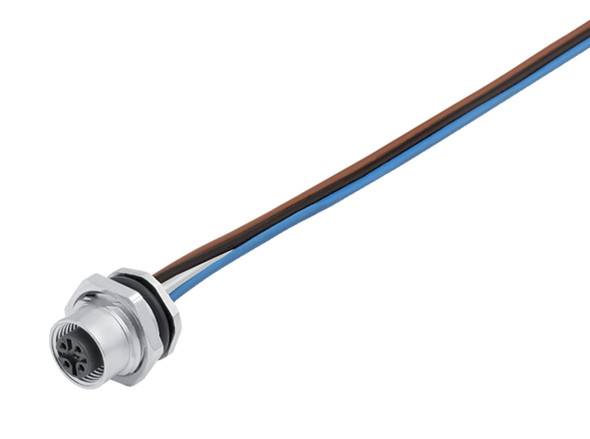 Binder 76-2532-1111-00004-0200 M12-A Female panel mount connector, Contacts: 4, unshielded, single wires, IP68/IP69K, UL, PG 9, front fastened, stainless steel | American Cable Assemblies