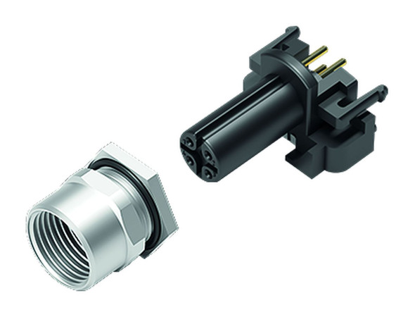 Binder 99-3432-458-04 M12-A Female panel mount connector, Contacts: 4, shieldable, THR, IP68, UL, for PCB assembly | American Cable Assemblies
