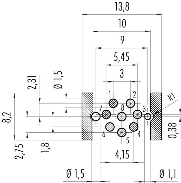 Binder 09-0484-601-08 M12-A Female receptacle, Contacts: 8, shieldable, SMT, IP67, for SMT