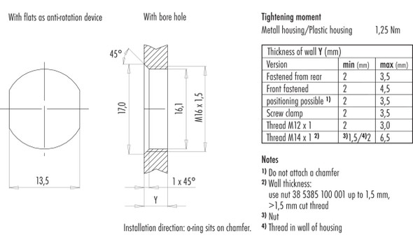 Binder 70-3482-288-08 M12-A Female panel mount connector, Contacts: 8, shielded, with cable assembled, IP68, M16x1,5, PUR, black, 8 x 0.25 mm², front fastened, 0.5 m