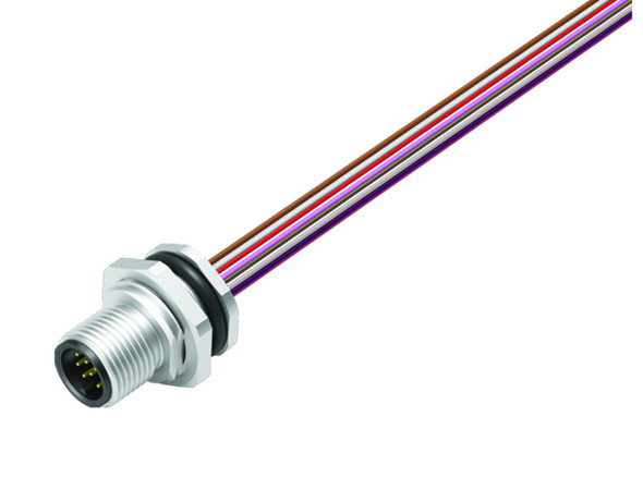 Binder 76-2631-1111-00012-0200 M12-A Male panel mount connector, Contacts: 12, unshielded, single wires, IP68, UL, M16x1,5, front fastened, stainless steel | American Cable Assemblies
