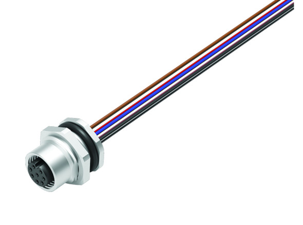 Binder 76-2632-1111-00008-0200 M12-A Female panel mount connector, Contacts: 8, unshielded, single wires, IP68, UL, M16x1,5, front fastened, stainless steel | American Cable Assemblies