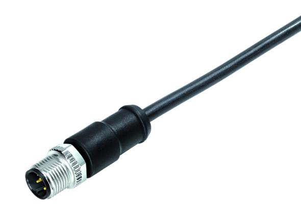 Binder 77-0605-0000-50704-0500 M12-A Male cable connector, Contacts: 4, unshielded, moulded on the cable, IP69K, PUR, black, 4 x 1.50 mm², 5 m | American Cable Assemblies