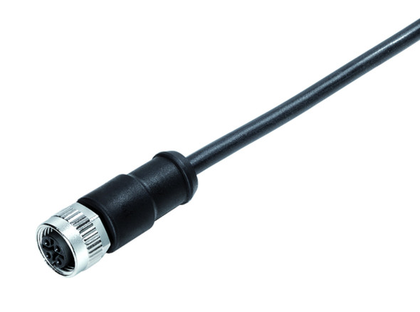 Binder 77-0606-0000-50704-0500 M12-A Female cable connector, Contacts: 4, unshielded, moulded on the cable, IP69K, PUR, black, 4 x 1.50 mm², 5 m | American Cable Assemblies