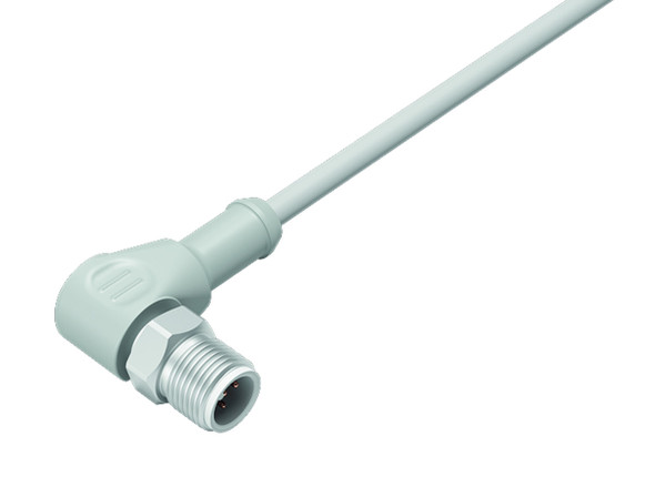 Binder 77-3727-0000-20403-0200 M12-A Male angled connector, Contacts: 3, unshielded, moulded on the cable, IP69K, UL, Ecolab, PVC, grey, 3 x 0.34 mm², stainless steel, 2 m | American Cable Assemblies