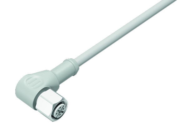 Binder 77-3734-0000-20403-0500 M12-A Female angled connector, Contacts: 3, unshielded, moulded on the cable, IP69K, UL, Ecolab, PVC, grey, 3 x 0.34 mm², stainless steel, 5 m | American Cable Assemblies