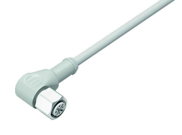 Binder 77-3734-0000-20404-0200 M12-A Female angled connector, Contacts: 4, unshielded, moulded on the cable, IP69K, UL, Ecolab, PVC, grey, 4 x 0.34 mm², stainless steel, 2 m | American Cable Assemblies
