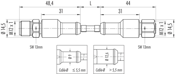 Binder 77-3730-3729-20405-0200 M12-A Connecting cable for food and beverage industry, Contacts: 5, unshielded, moulded on the cable, IP69K, UL, Ecolab, PVC, grey, 5 x 0.34 mm², stainless steel, 2 m