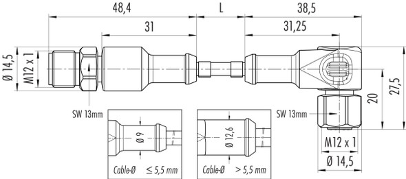 Binder 77-3734-3729-20403-0200 M12-A Connecting cable for food and beverage industry, Contacts: 3, unshielded, moulded on the cable, IP69K, UL, Ecolab, PVC, grey, 3 x 0.34 mm², stainless steel, 2 m