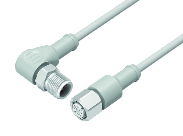 Binder 77-3730-3727-20404-0500 M12-A Connecting cable for food and beverage industry, Contacts: 4, unshielded, moulded on the cable, IP69K, UL, Ecolab, PVC, grey, 4 x 0.34 mm², stainless steel, 5 m | American Cable Assemblies