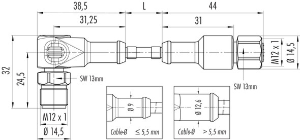 Binder 77-3730-3727-40403-0500 M12-A Connecting cable for food and beverage industry, Contacts: 3, unshielded, moulded on the cable, IP69K, Ecolab, FDA compliant, Special TPE, grey, 3 x 0.34 mm², stainless steel, 5 m