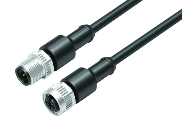 Binder 77-3430-3429-50004-0030 M12-A Connecting cable male cable connector - female cable connector, Contacts: 4, unshielded, moulded on the cable, IP69K, UL, PUR, black, 4 x 0.34 mm², 0.3 m | American Cable Assemblies