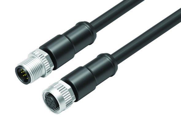 Binder 77-3430-3429-50712-0060 M12-A Connecting cable male cable connector - female cable connector, Contacts: 12, unshielded, moulded on the cable, IP68, UL, PUR, black, 12 x 0.25 mm², 0.6 m | American Cable Assemblies