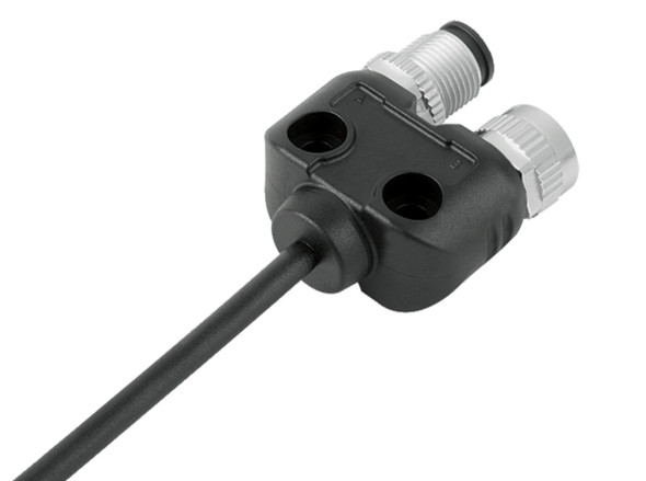 Binder 79-5238-10-04 Connecting Cables Twin distributor, Contacts: 4, unshielded, moulded on the cable, IP68, UL, M12x1,0, PUR, black, 4 x 0.25 mm², 1 m | American Cable Assemblies