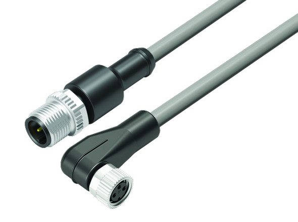 Binder 77-3429-3408-20003-0030 Connecting Cables Male cable connector - female angled connector, Contacts: 3, unshielded, moulded on the cable, IP67, UL, PVC, grey, 3 x 0.34 mm², 0.3 m | American Cable Assemblies
