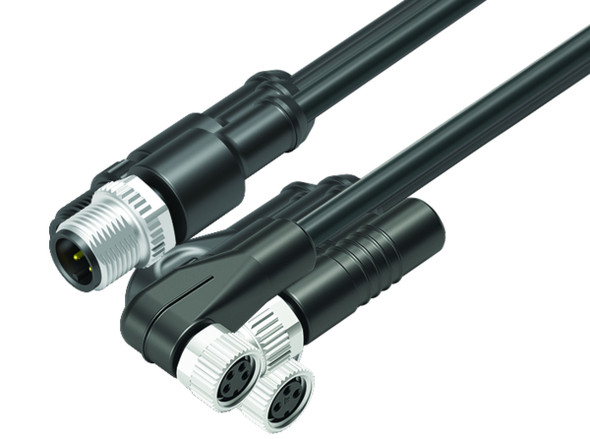 Binder 77-3429-3408-20004-0030 Connecting Cables Male cable connector - female angled connector, Contacts: 4, unshielded, moulded on the cable, IP67, UL, PVC, grey, 4 x 0.34 mm², 0.3 m | American Cable Assemblies