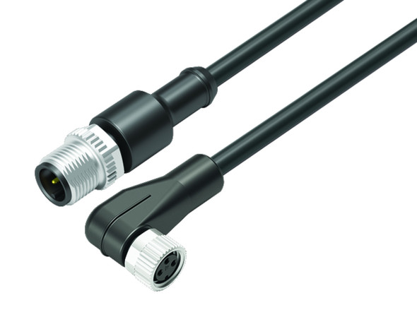 Binder 77-3429-3408-30003-0030 Connecting Cables Male cable connector - female angled connector, Contacts: 3, unshielded, moulded on the cable, IP67, UL, TPE, black, 3 x AWG 22, 0.3 m | American Cable Assemblies