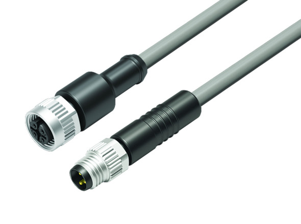 Binder 77-3430-3405-20003-0030 Connecting Cables Male cable connector - female cable connector, Contacts: 3, unshielded, moulded on the cable, IP67, UL, PVC, grey, 3 x 0.34 mm², 0.3 m | American Cable Assemblies