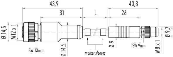 Binder 77-3430-3405-20003-0100 Connecting Cables Male cable connector - female cable connector, Contacts: 3, unshielded, moulded on the cable, IP67, UL, PVC, grey, 3 x 0.34 mm², 1 m