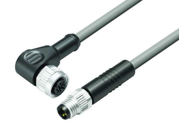 Binder 77-3434-3405-20003-1000 Connecting Cables Male cable connector - female angled connector, Contacts: 3, unshielded, moulded on the cable, IP67, UL, PVC, grey, 3 x 0.34 mm², 10 m | American Cable Assemblies