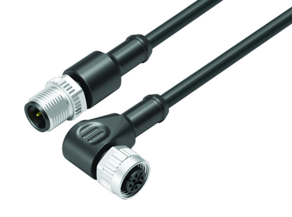 Binder 77-3434-3429-30003-0100 M12-A Connecting cable male cable connector - female angled connector, Contacts: 3, unshielded, moulded on the cable, IP68/IP69K, UL, TPE, black, 3 x AWG 22, 1 m | American Cable Assemblies