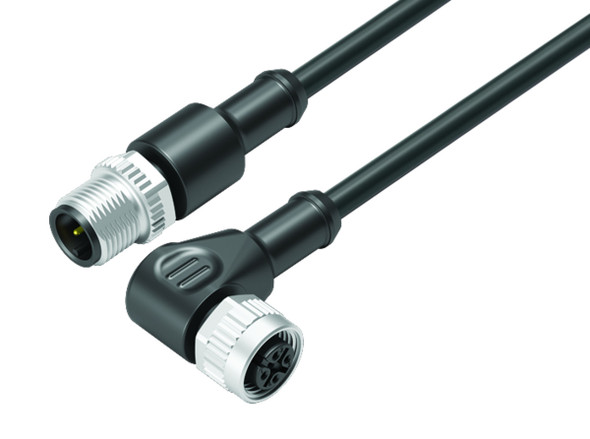 Binder 77-3434-3429-30003-0200 M12-A Connecting cable male cable connector - female angled connector, Contacts: 3, unshielded, moulded on the cable, IP68/IP69K, UL, TPE, black, 3 x AWG 22, 2 m | American Cable Assemblies