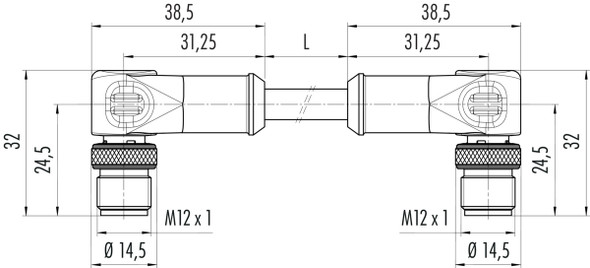 Binder 77-3527-3527-64708-0100 M12-A Connecting cable 2 male angled connector, Contacts: 8, shielded, moulded on the cable, IP67, Ethernet CAT5e, TPE, black, 4 x 2 x AWG 24, 1 m