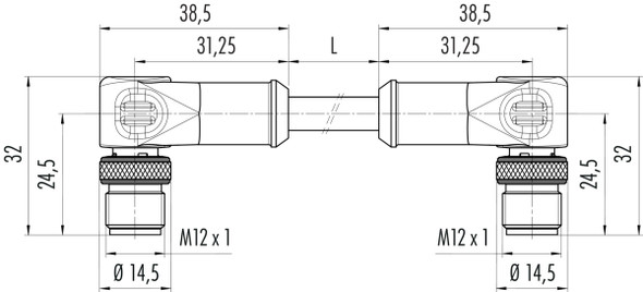 Binder 77-3527-3527-64708-1000 M12-A Connecting cable 2 male angled connector, Contacts: 8, shielded, moulded on the cable, IP67, Ethernet CAT5e, TPE, black, 4 x 2 x AWG 24, 10 m