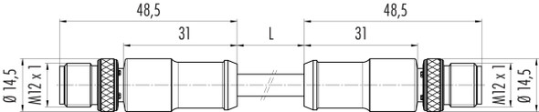 Binder 77-3529-3529-34708-0250 M12-A Connecting cable 2 male cable connectors, Contacts: 8, shielded, moulded on the cable, IP67, Ethernet CAT5e, TPE, blue green, 4 x 2 x AWG 24, 2.5 m