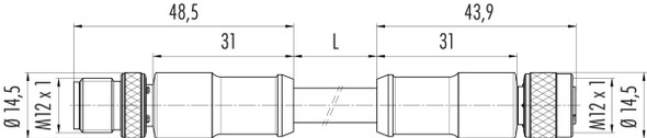 Binder 77-3530-3529-64708-0200 M12-A Connecting cable male cable connector - female cable connector, Contacts: 8, shielded, moulded on the cable, IP67, Ethernet CAT5e, TPE, black, 4 x 2 x AWG 24, 2 m