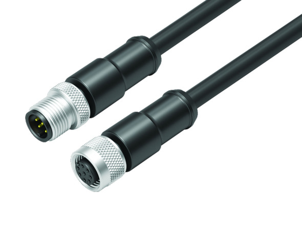 Binder 77-3530-3529-64708-1000 M12-A Connecting cable male cable connector - female cable connector, Contacts: 8, shielded, moulded on the cable, IP67, Ethernet CAT5e, TPE, black, 4 x 2 x AWG 24, 10 m | American Cable Assemblies